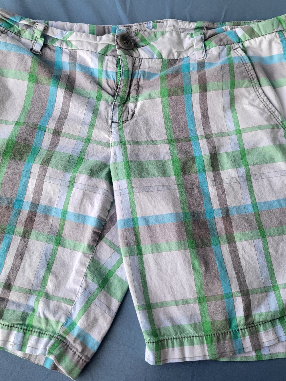 Aeropostale Women's Plaid Shorts in White, Green & Blue